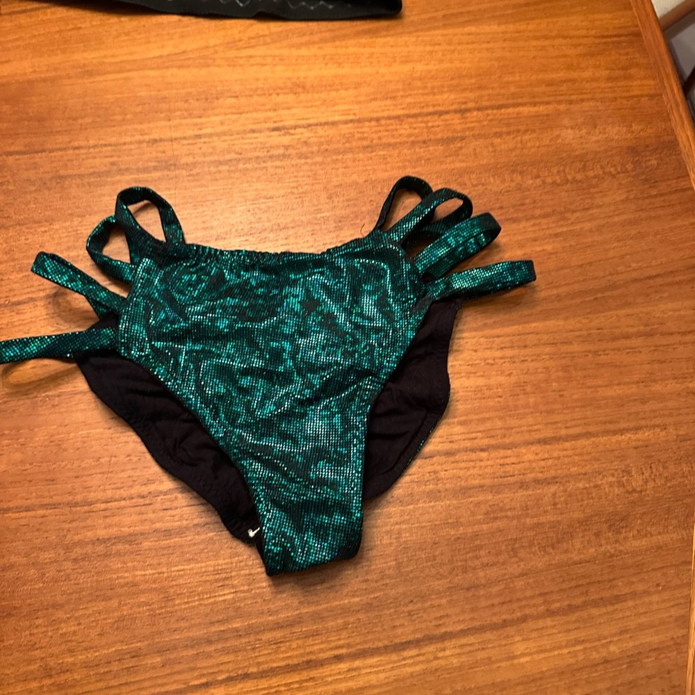 Green shimmer cheeky strappy pole bottoms medium